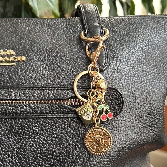 New HEARTS AND CHERRIES Bag Charm Gold Tone 🍒 - Picture 2 of 10